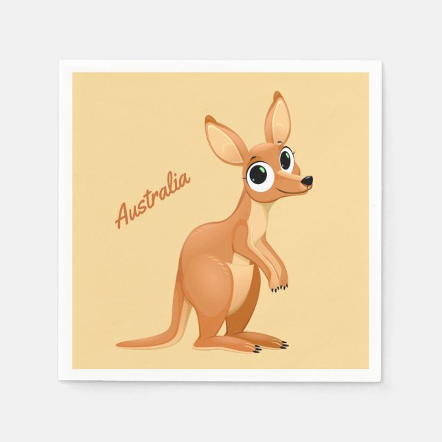 Cute Kangaroo custom text paper napkins (Front)