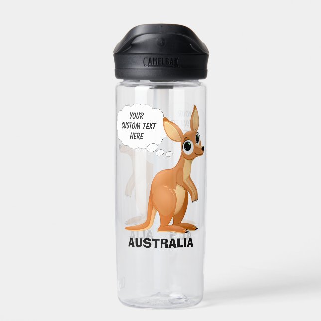 Cute Kangaroo custom text Water Bottle (Back)