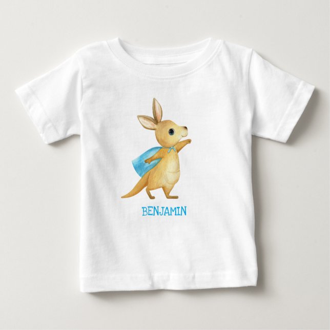Cute Kangaroo - Customized Baby Name Top Tshirt (Front)