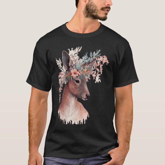 Cute Kangaroo Flower Crown Floral Kangaroo T-Shirt (Front)