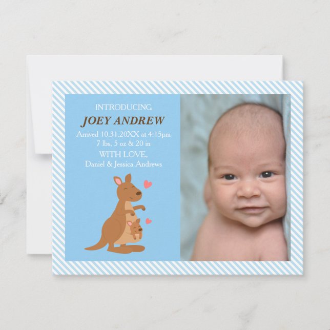 Cute Kangaroo Joey Baby Photo Birth Announcements (Front)