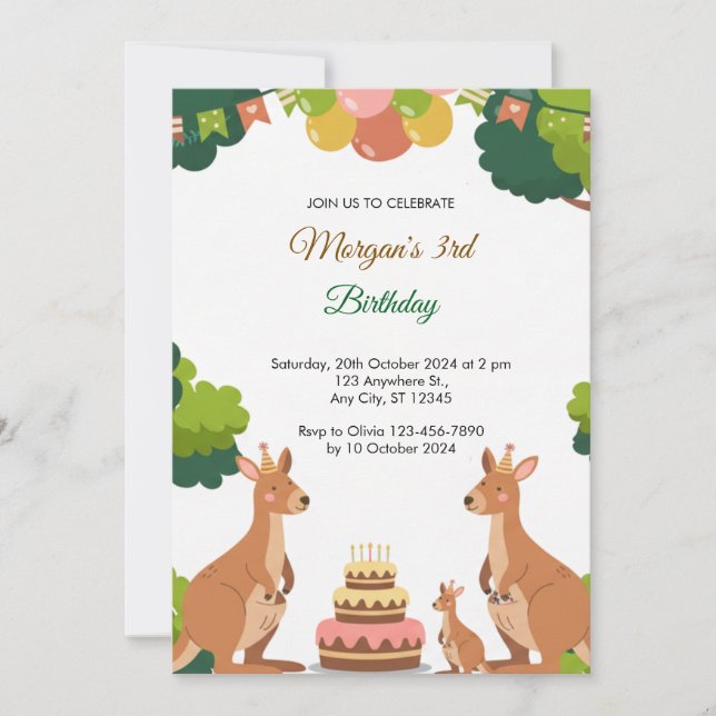 Cute Kangaroo Party Birthday Invitation (Front)