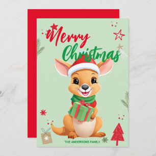 Cute Kangaroo santa Christmas Holiday Family name