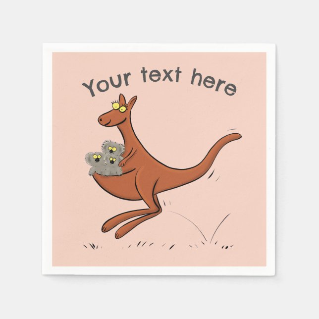Cute Kangaroo with koalas cartoon paper napkins (Front)