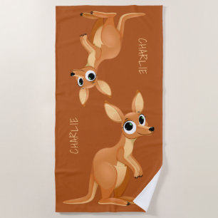 Cute Kangaroos custom name beach towel