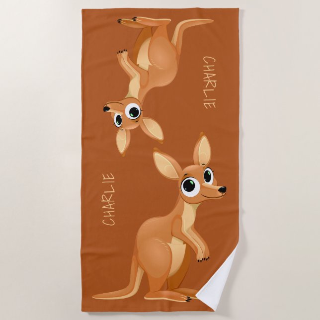 Cute Kangaroos custom name beach towel (Front)