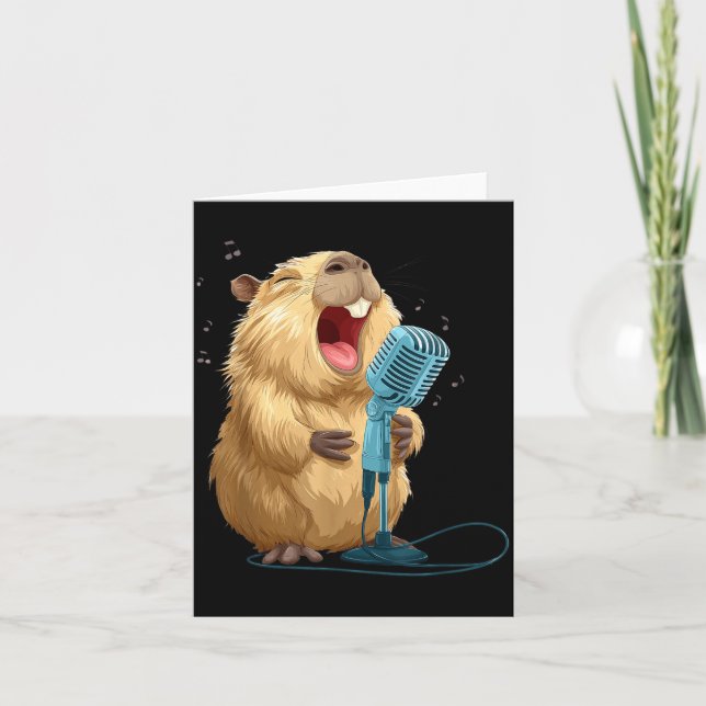 Cute Karaoke Capybara with Mic for Funny Singer Card (Front)