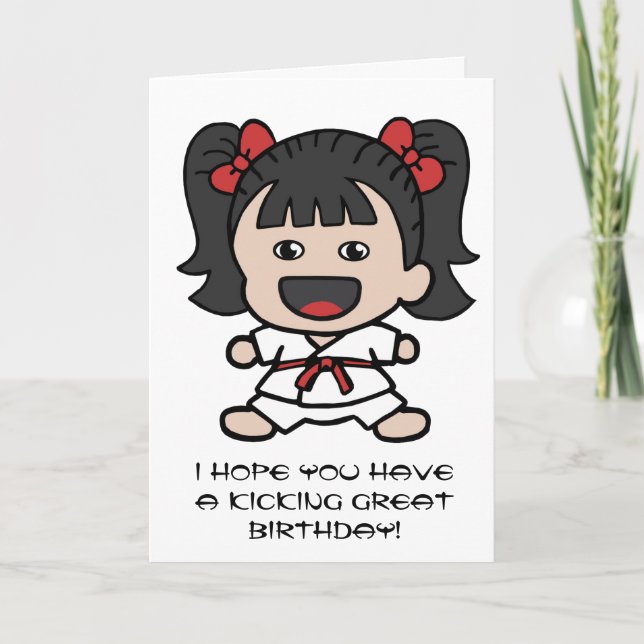 Cute Karate Birthday Card for Girls (Front)