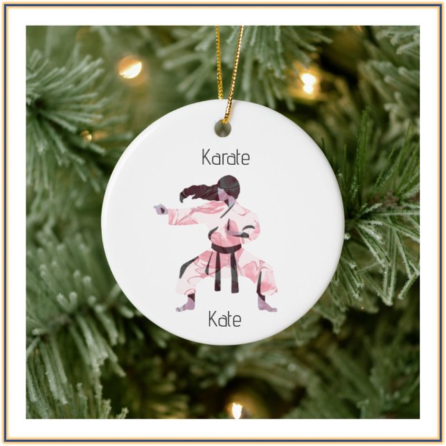 Cute Karate Girl Martial Arts  Ceramic Tree Decoration (Bookmark my store! https://www.zazzle.com/store/capricepetit)