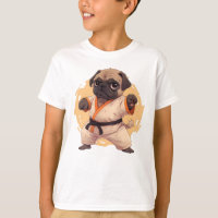 Cute karate pug dog, dangerous pug puppy