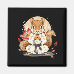 Cute Karate Squirrel Lotus Flower Kickboxing Kung Magnet