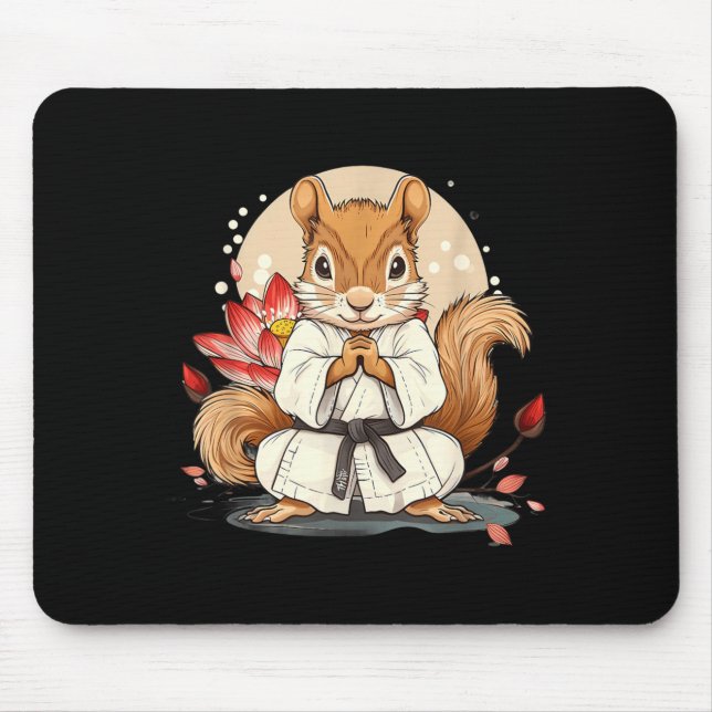 Cute Karate Squirrel Lotus Flower Kickboxing Kung Mouse Pad (Front)