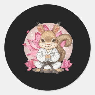 Cute Karate Squirrel Lotus Flower Kung Fu Mma Kick Classic Round Sticker