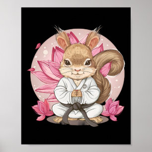 Cute Karate Squirrel Lotus Flower Kung Fu Mma Kick Poster