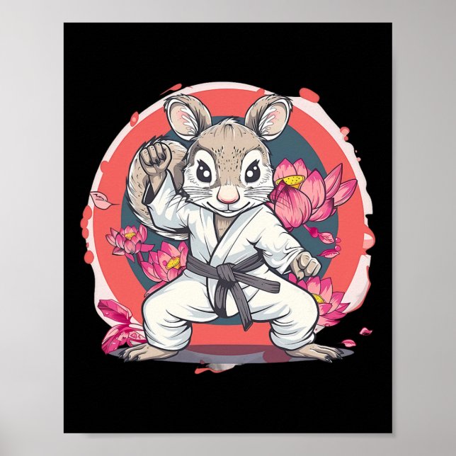 Cute Karate Squirrel Lotus Flower Mma Kickboxing K Poster (Front)