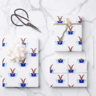 Cute Kasky Christmas Reindeer Festive Holiday Deer Wrapping Paper Sheet