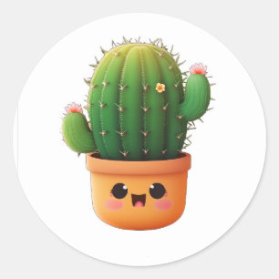 Cute kawaii 3d cactus classic round sticker