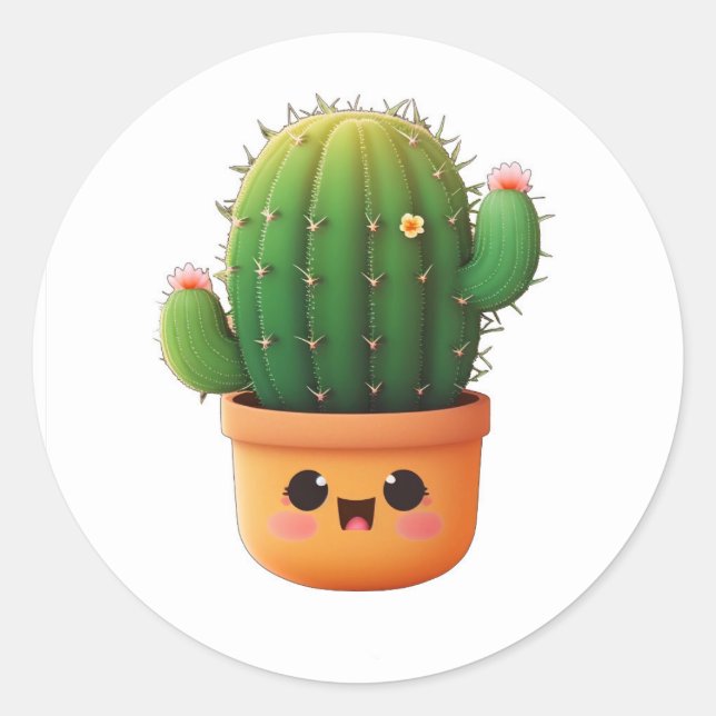 Cute kawaii 3d cactus  classic round sticker (Front)