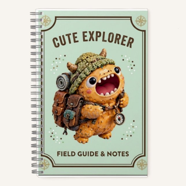 Cute Kawaii 3D Clay Monster Explorer Camping Noteb Notebook (Front)
