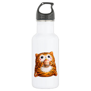Cute Kawaii 3D Tiger with Boba Tea Stainless Steel 532 Ml Water Bottle