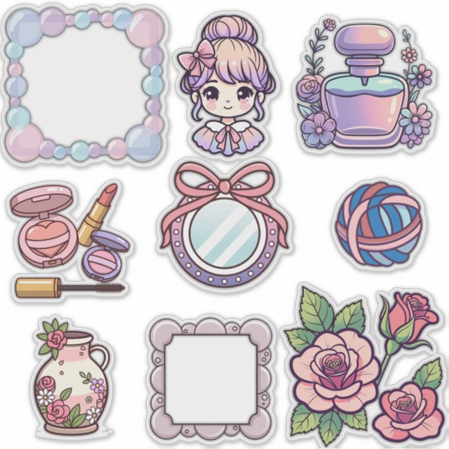 Cute Kawaii Aesthetic Sticker Bundle – Frames, Bea (Front)