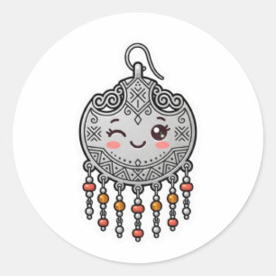 Cute Kawaii Amazigh Moroccan Silver EarringSticker Classic Round Sticker