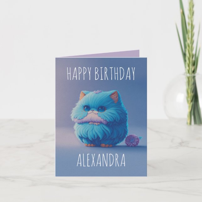 Cute kawaii angora cat folded birthday card (Front)