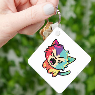 Cute Kawaii Angry Cat - Pop Art Hissing Kitty Key Ring