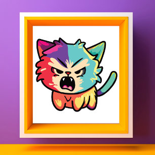 Cute Kawaii Angry Cat - Pop Art Hissing Kitty Photo Print