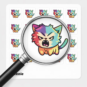 Cute Kawaii Angry Cat - Pop Art Hissing Kitty Square Sticker