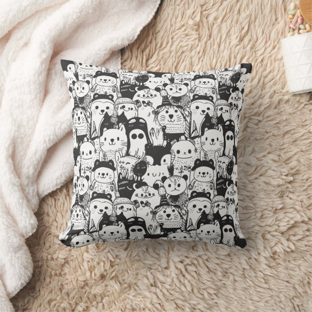 Cute Kawaii Animal Doodle Pattern (1) Cushion (Blanket)