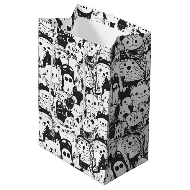 Cute Kawaii Animal Doodle Pattern (1) Medium Gift Bag (Front Angled)