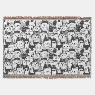 Cute Kawaii Animal Doodle Pattern (1) Throw Blanket