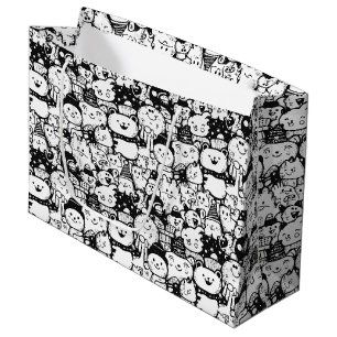 Cute Kawaii Animal Doodle Pattern (2) Large Gift Bag