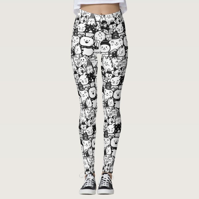 Cute Kawaii Animal Doodle Pattern (2) Leggings (Front)
