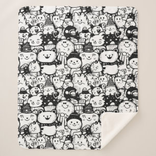 Cute Kawaii Animal Doodle Pattern (2) Sherpa Blanket