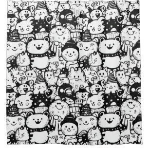 Cute Kawaii Animal Doodle Pattern (2) Shower Curtain