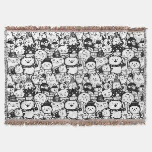 Cute Kawaii Animal Doodle Pattern (2) Throw Blanket
