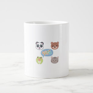Cute Kawaii Animal Faces   Adorable Cartoon Design Large Coffee Mug
