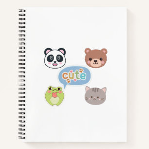Cute Kawaii Animal Faces Adorable Cartoon Design Notebook