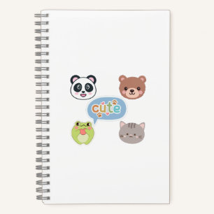 Cute Kawaii Animal Faces Adorable Cartoon Design Notebook