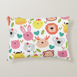 Cute Kawaii Animal Faces Pattern Kids Nursery Decorative Cushion