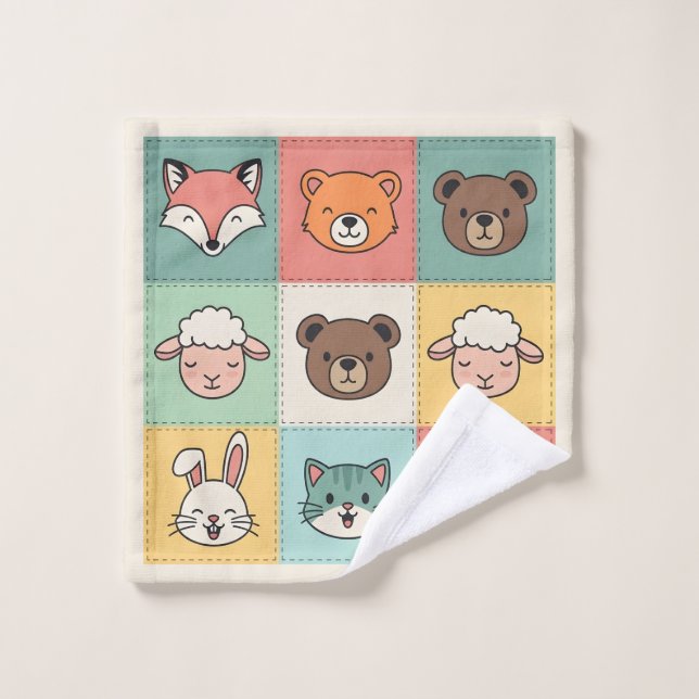 Cute Kawaii Animal Patchwork Nursery Wash Cloth (Wash Cloth)