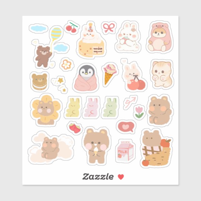 Cute Kawaii Animal Sticker (Sheet)
