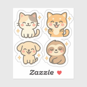Cute Kawaii Animal Sticker Set Cat, Dog, Sloth