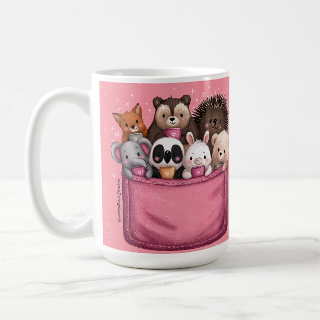 Cute Kawaii Animal Watercolor Illustration Coffee Mug (Left)