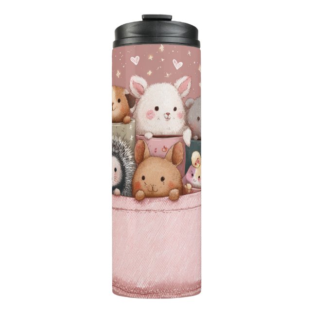 Cute Kawaii Animal Watercolor Illustration Thermal Tumbler (Front)