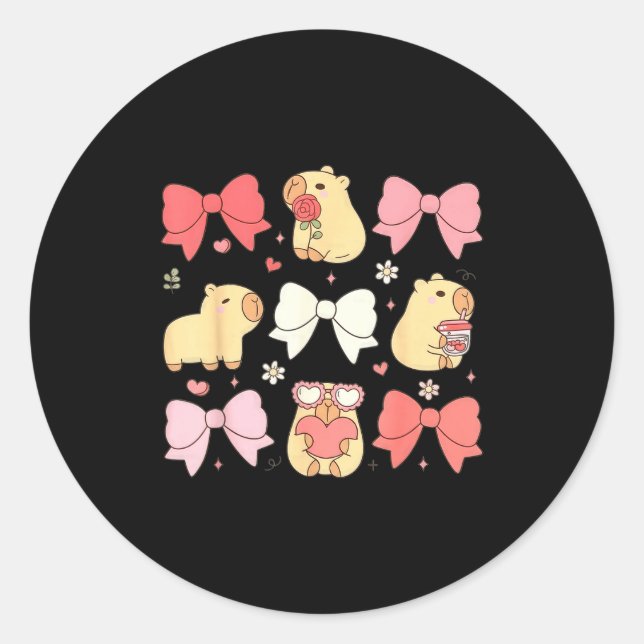 Cute Kawaii Animals And Nk Coquette Bows Aesthetic Classic Round Sticker (Front)
