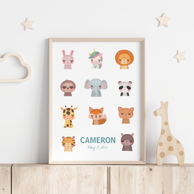 Cute Kawaii Animals Personalized Name Kids Room Poster (Creator Uploaded)