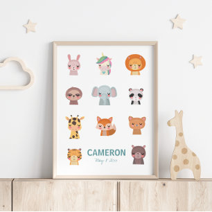 Cute Kawaii Animals   Zen Yoga Illustration Poster